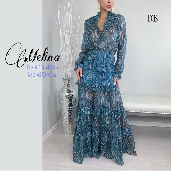 Dollhouse Dress Shop Dresses & Skirts - Just In! Melina - Elegant Teal Chiffon Maxi Dress